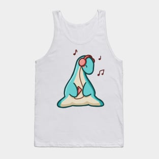 Vibing Long Neck Dino, Dinosaur, Music, Red Tank Top